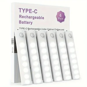 Under Cabinet Lights 6 Pack Motion Sensor Light Indoor LED USB-C Rechargeable Battery