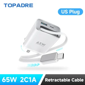 65W  Fast Charger With Retractable Cable For  IPhone , Laptops, Galaxy Series