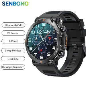 Rugged Military Smart Watch for Men 100+Sports Watches BT Call Waterproof