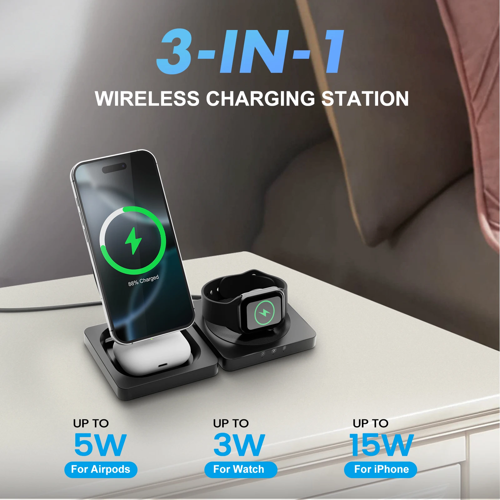 3-in-1 Foldable Magnetic Wireless Charging Station for iPhone, Apple Watch & AirPods. - Image 4