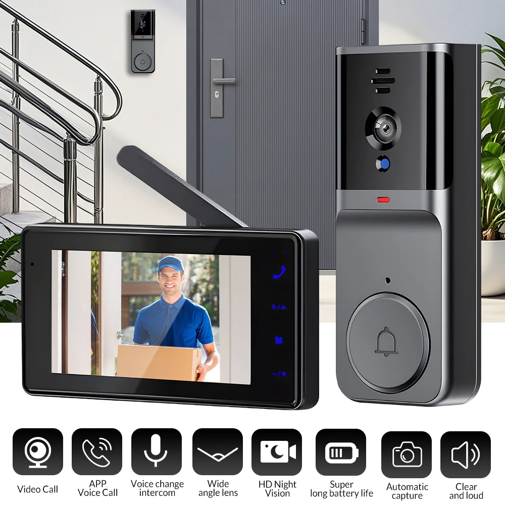 4.3″ Wireless Video Doorbell with 2-Way Talk & Night Vision — No Wi-Fi Needed - Image 1
