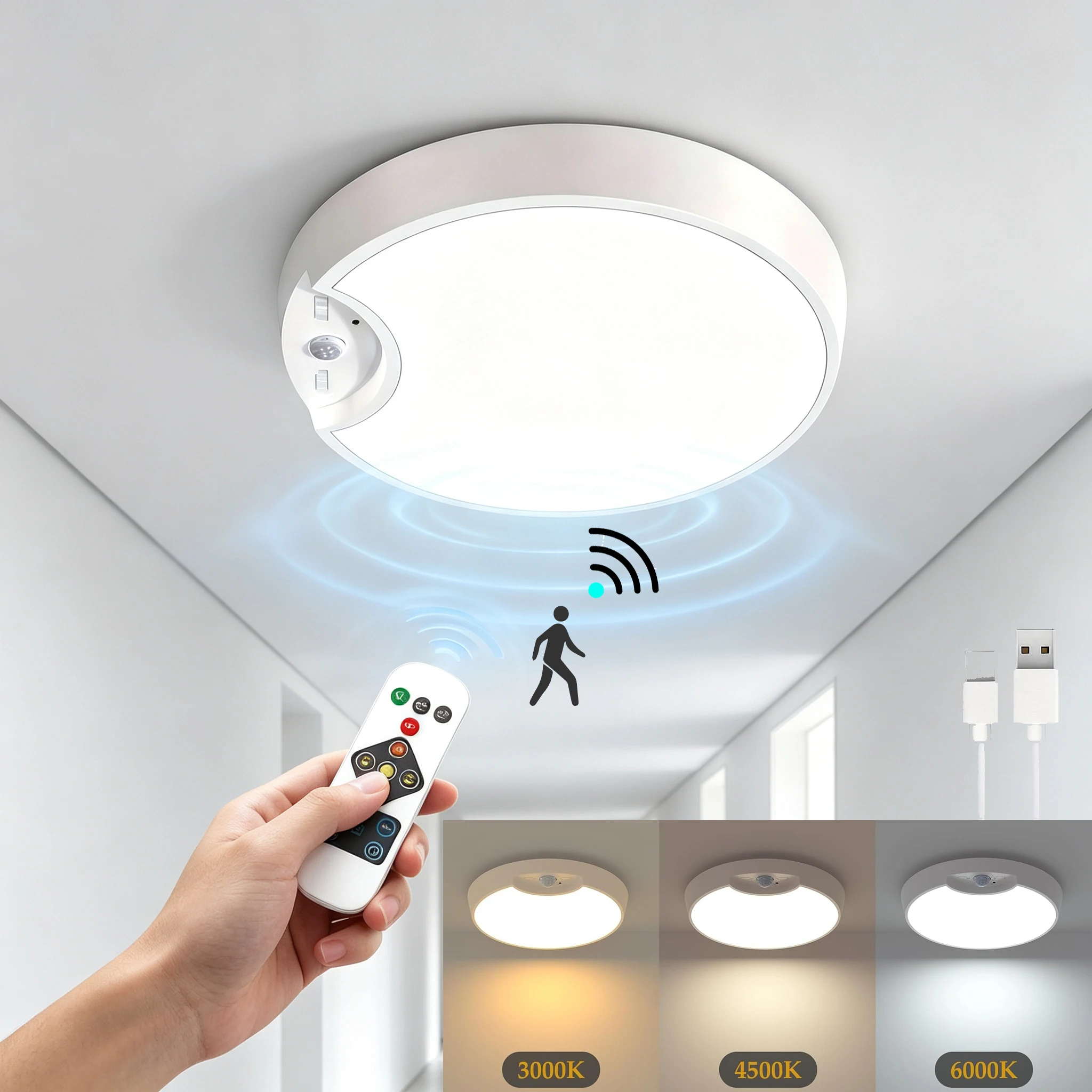 Rechargeable Motion-Sensor LED Ceiling Light with Remote - Image 1