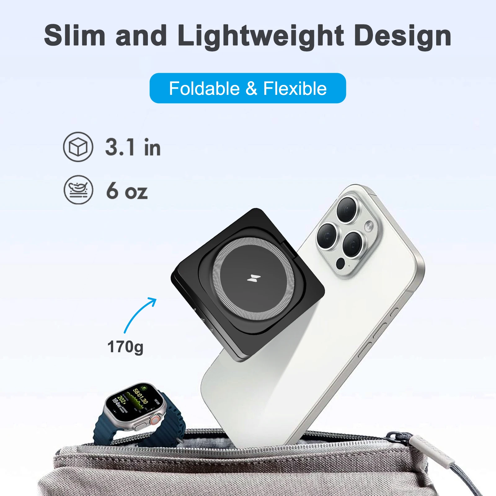 3-in-1 Foldable Magnetic Wireless Charging Station for iPhone, Apple Watch & AirPods. - Image 2