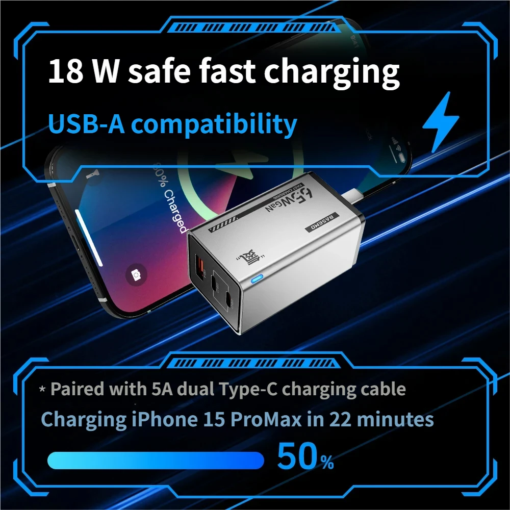 65W 3-Port Fast Charger, Compact USB C Wall Charger for iPhone 8-17,Laptop, Tablet - Image 5