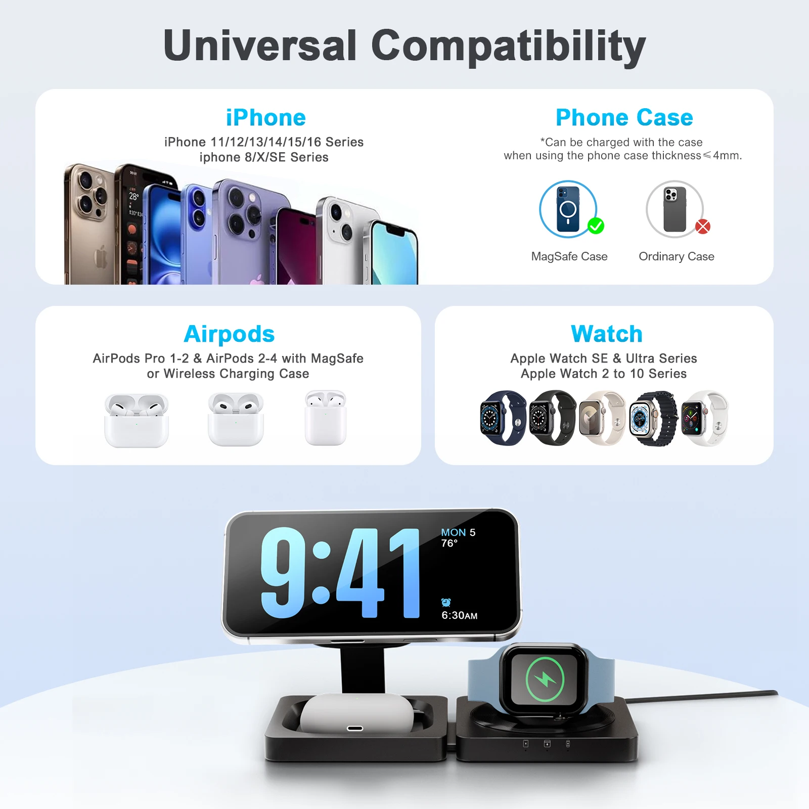 3-in-1 Foldable Magnetic Wireless Charging Station for iPhone, Apple Watch & AirPods. - Image 3