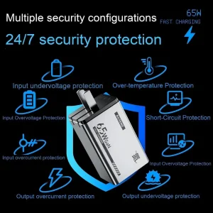65W 3-Port Fast Charger, Compact USB C Wall Charger for iPhone 8-17,Laptop, Tablet - Thumbnail Image 4