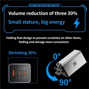 65W 3-Port Fast Charger, Compact USB C Wall Charger for iPhone 8-17,Laptop, Tablet - Thumbnail Image 3