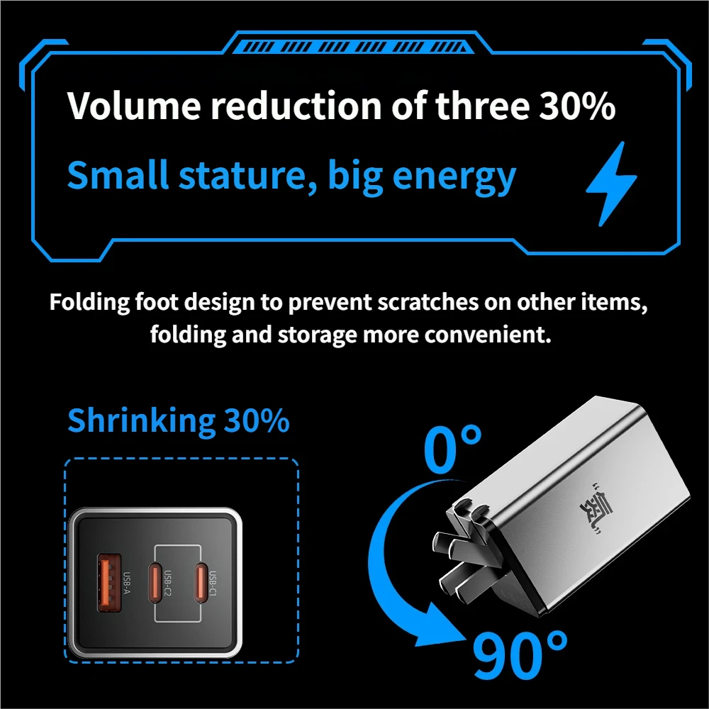 65W 3-Port Fast Charger, Compact USB C Wall Charger for iPhone 8-17,Laptop, Tablet - Image 3