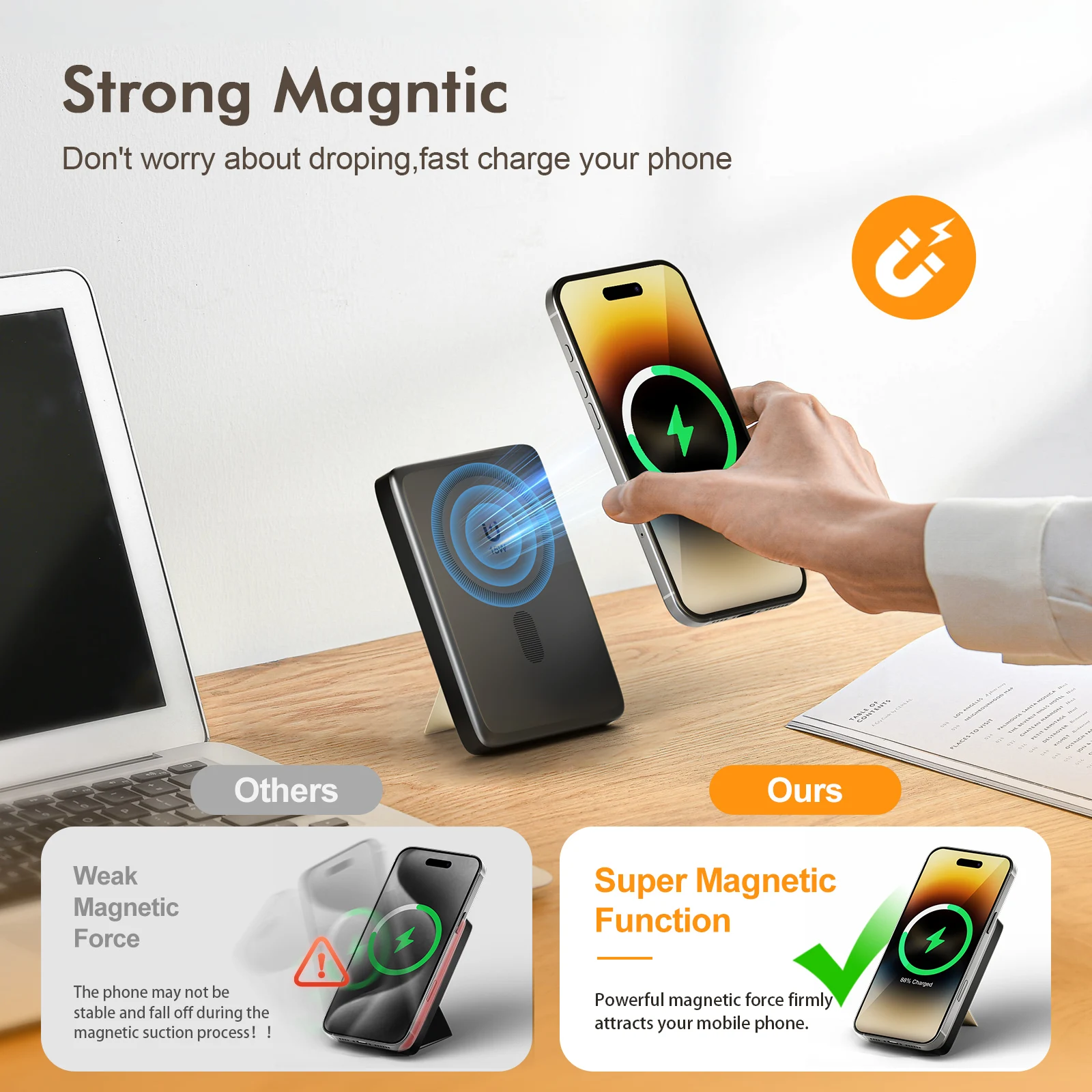 22.5W Magnetic Wireless Power Bank with USB-C Cable For iPhone 16/15/14/13/12 Series - Image 1