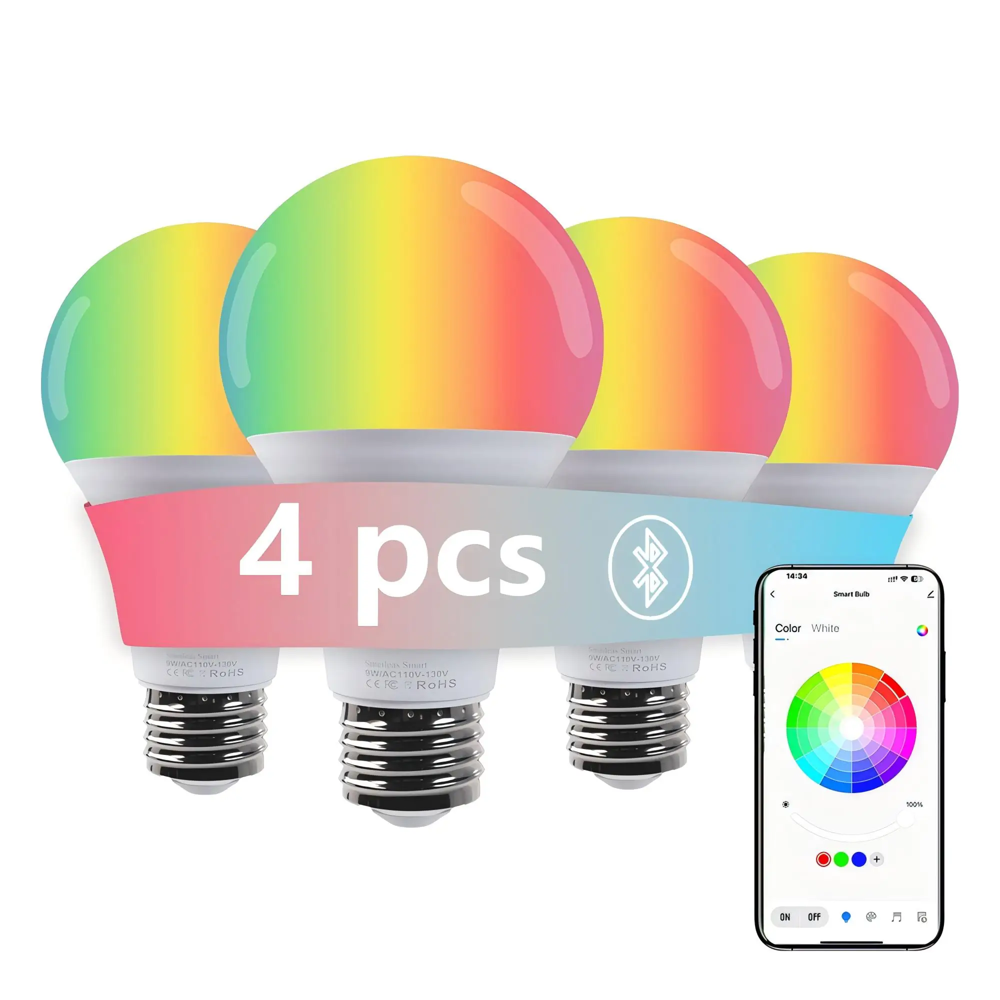4-Pack RGB Music-Sync Smart Bulbs - Image 1