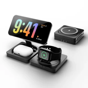 3-in-1 Foldable Magnetic Wireless Charging Station for iPhone, Apple Watch & AirPods.