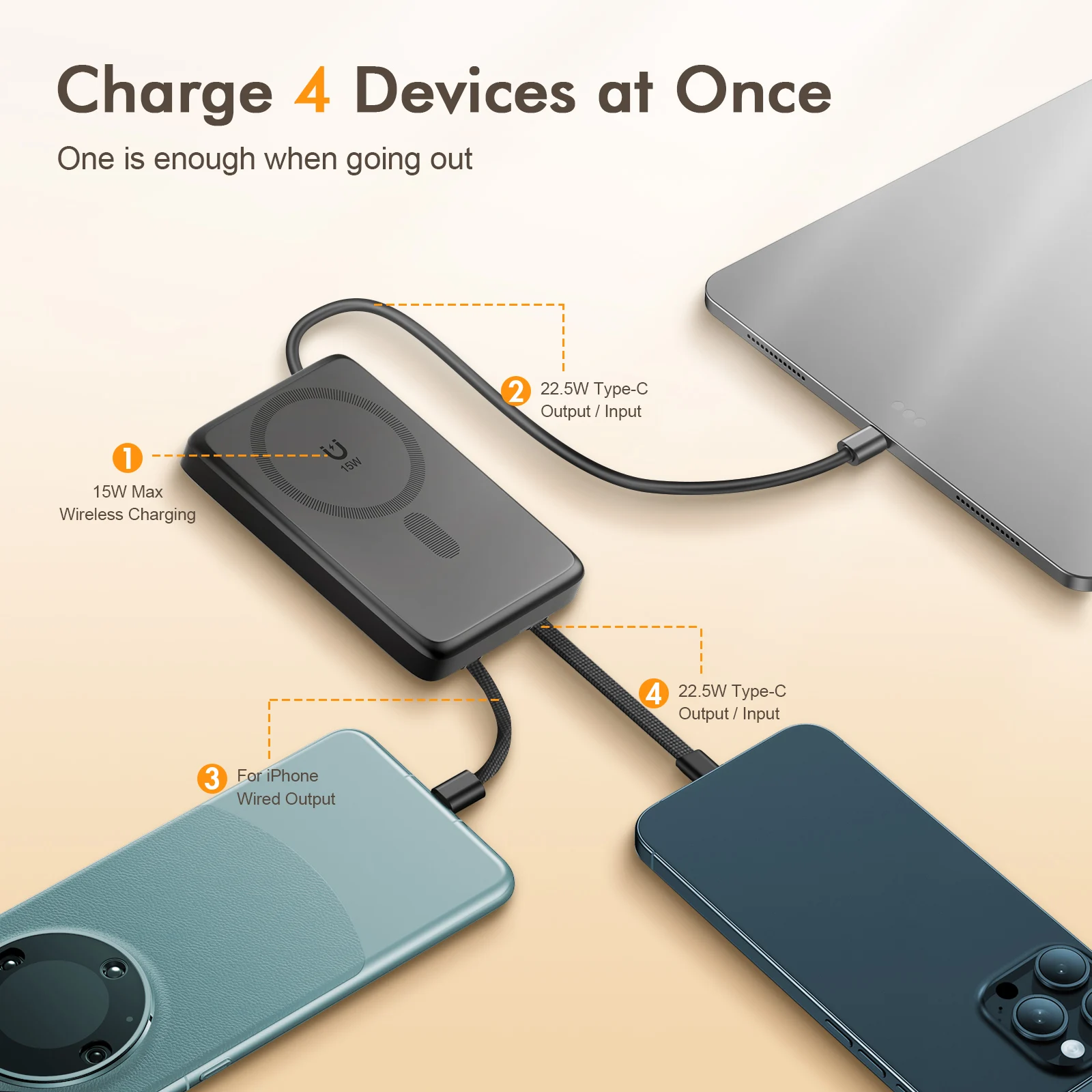22.5W Magnetic Wireless Power Bank with USB-C Cable For iPhone 16/15/14/13/12 Series - Image 3