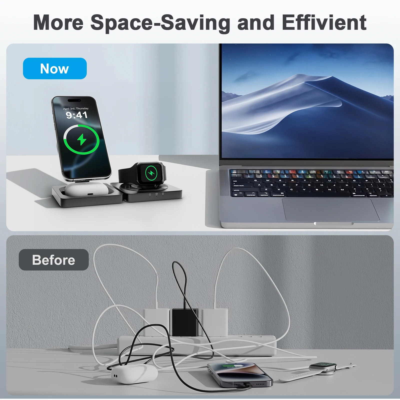 3-in-1 Foldable Magnetic Wireless Charging Station for iPhone, Apple Watch & AirPods. - Image 6