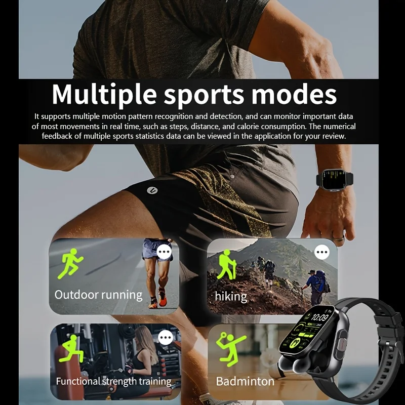 2-in-1 smartwatch with wireless earphones, health tracking, music, and sports modes. - Image 5