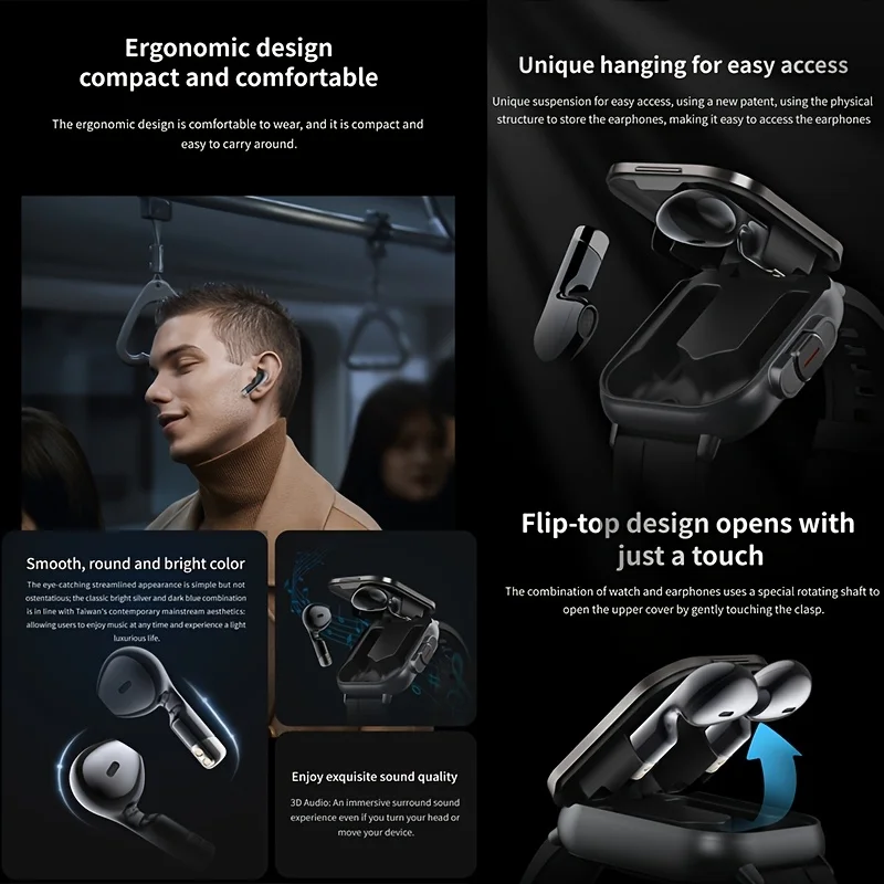 2-in-1 smartwatch with wireless earphones, health tracking, music, and sports modes. - Image 6